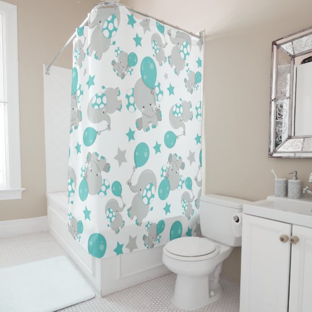 Cortina Para Box Padrões De Elefantes, Elefantes Bonitos - Cinzas A (In Situ)