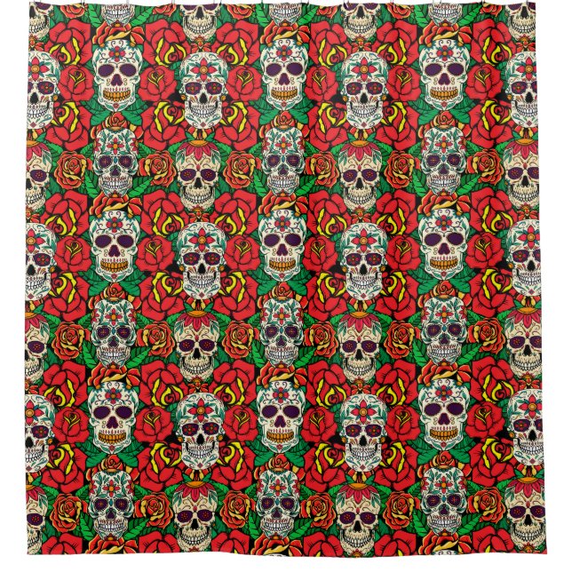 Cortina Para Box Padrões de Skulls Florais (Frente)