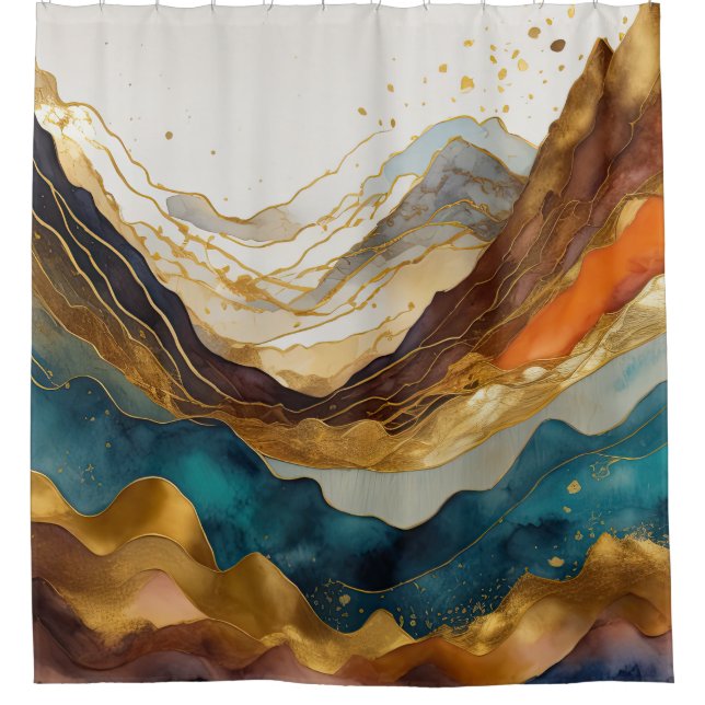 Cortina Para Box Paisagem Abstrato de Aquarela Dourada (Frente)