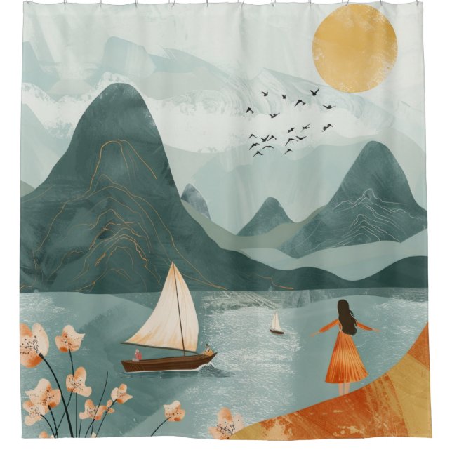 Cortina Para Box Paisagem Boho Abstrato (11) (Frente)