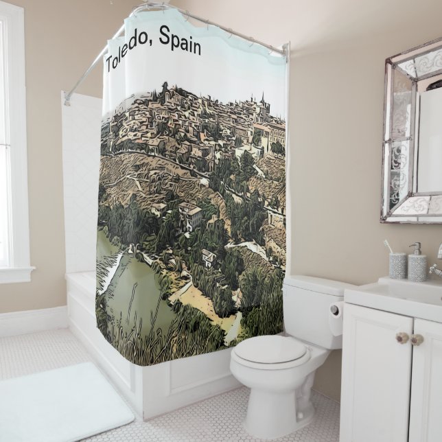 Cortina Para Box Paisagem Ilustrada Arte de Toledo, Espanha (In Situ)