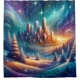 Cortina Para Box "Paisagem Neve Sob Céu Estrelado"