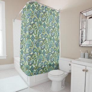 Cortina Para Box Paisley Azul e Verde