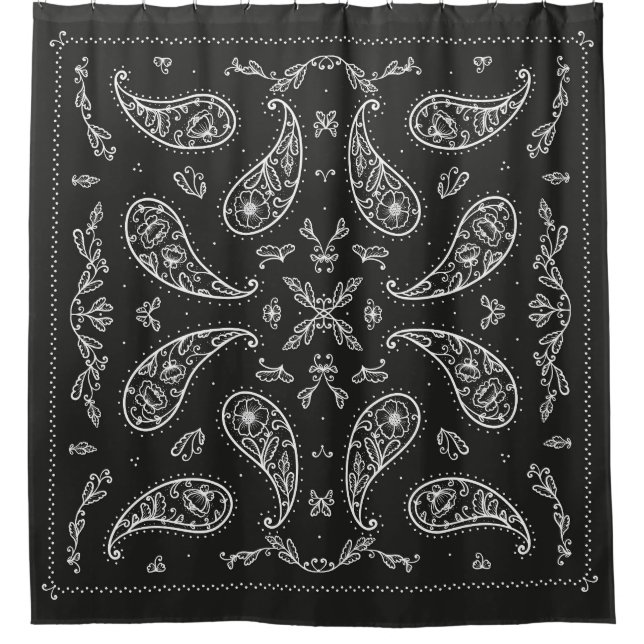 Cortina Para Box Paisley bandana: impressão preto e branco (Frente)