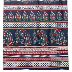 Cortina Para Box Paisley do Marinho Elegante: Design de Borda do Et