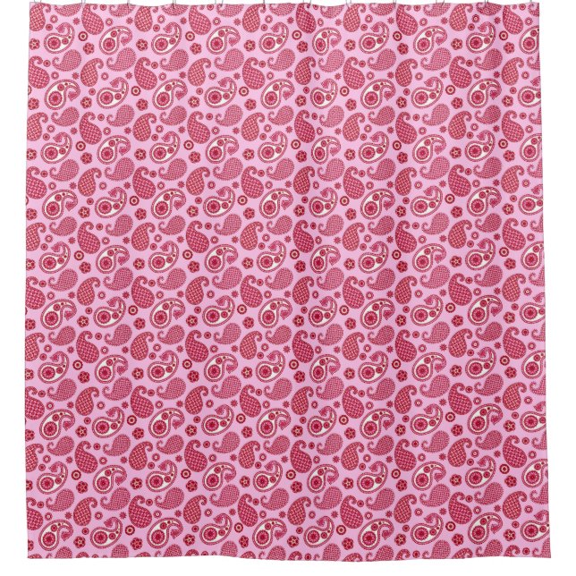 Cortina Para Box Paisley Pattern, Peppermint Rosa e Branco (Frente)