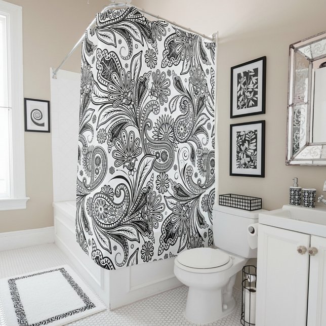Cortina Para Box Paisley preto e branco (Criador carregado)