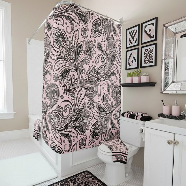 Cortina Para Box Paisley preto e rosa (Criador carregado)