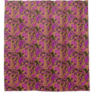 Cortina Para Box Paisley tradicional Linocut Mostarda Rosa vívida