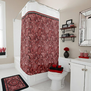 Cortina Para Box Paisley vermelho e branco