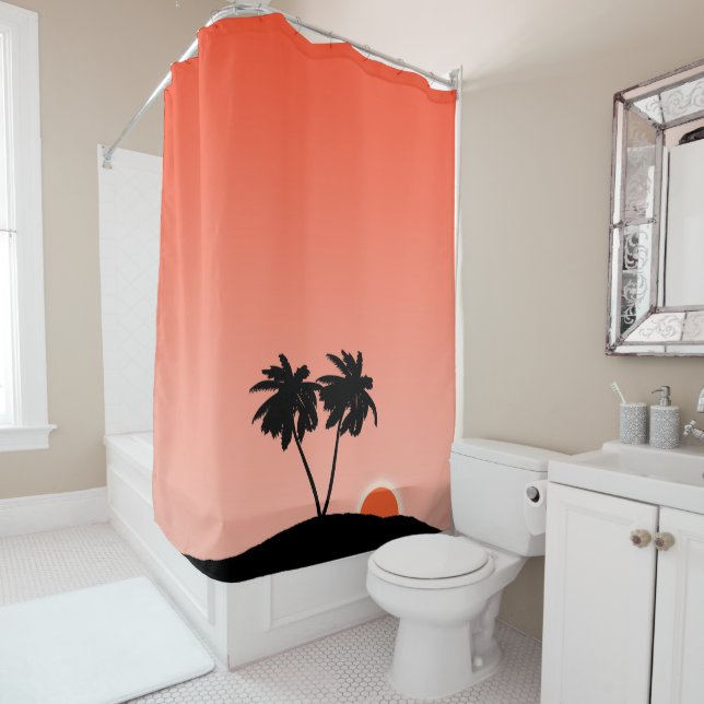 Cortina Para Box Palm Tree Silhoule Contra Sunset Orange (In Situ)