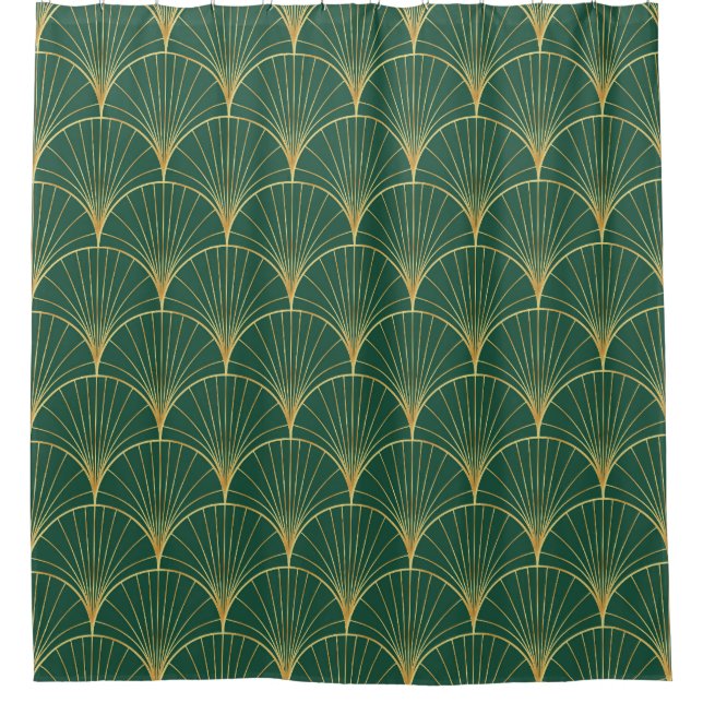 Cortina Para Box Palm verde Folha Art Deco (Frente)