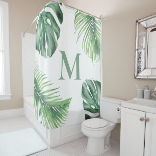 Cortina Para Box Palma Tropical Folhagem Verde Monograma