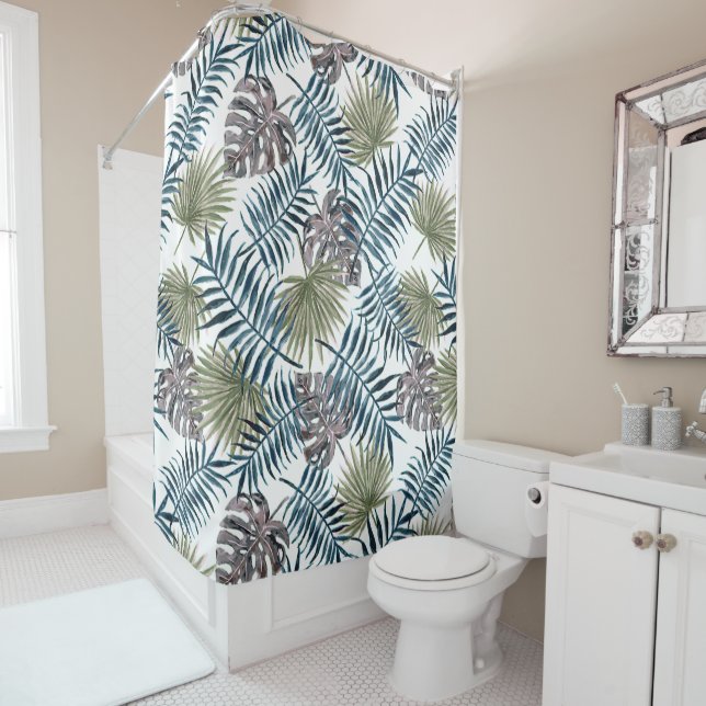 Cortina Para Box Palma Verde Tropical Mauk Deixa Aquarela Arte (In Situ)