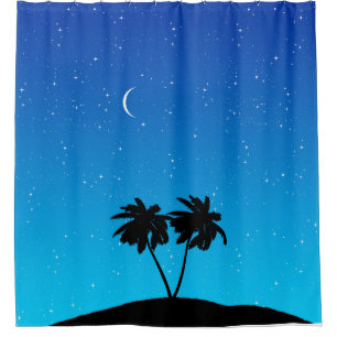 Cortina Para Box Palmeira Silhouette Contra Azul Noturno