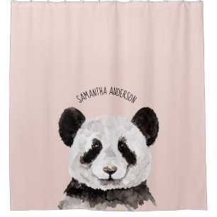 Cortina Para Box Panda De Aquarela Moderna Com Nome E Pink De Paste