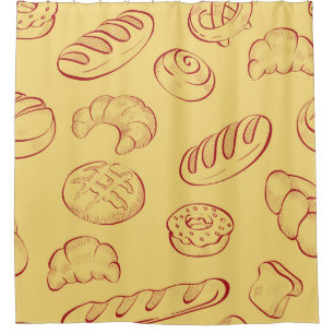 Cortina Para Box Panificação, croissant, comida, padrão sem costura