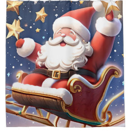 Cortina Para Box Papai Noel com o trenó voando entre as estrelas