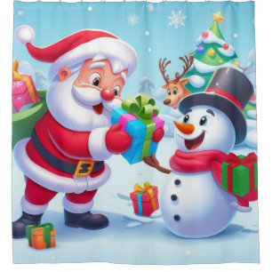 Cortina Para Box Papai Noel e boneco de neve fofos