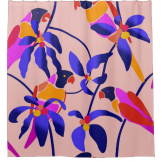 Cortina Para Box Papéis de Vintage Rosa: Ilustração Exótica Sem Vis