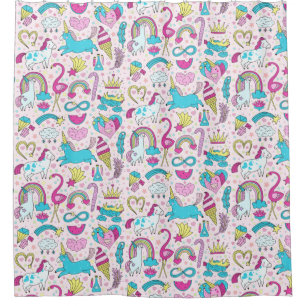 Cortina Para Box Papel de Moldagem de Padrões do Unicórnio Doodle