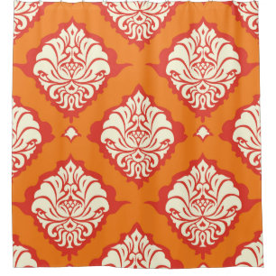 Cortina Para Box Papel de parede de damasco laranja: uniforme flora