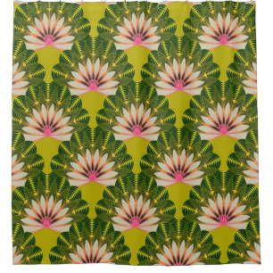 Cortina Para Box Papel de parede de lótus estilizado: rosa, verde.