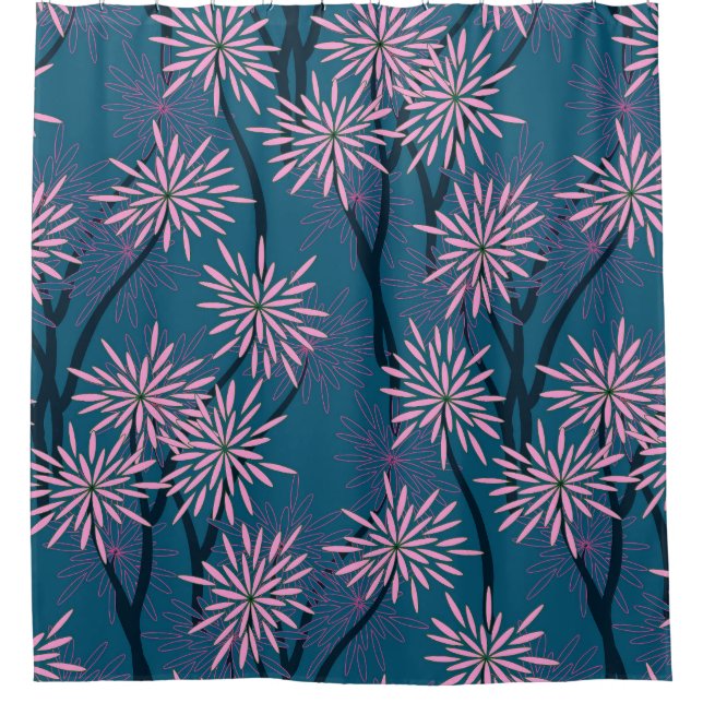 Cortina Para Box Papel de parede: marinho asiático azul, rosa. (Frente)