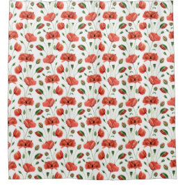 Cortina Para Box Papoula Vermelha Aquarela Flor Silvestre