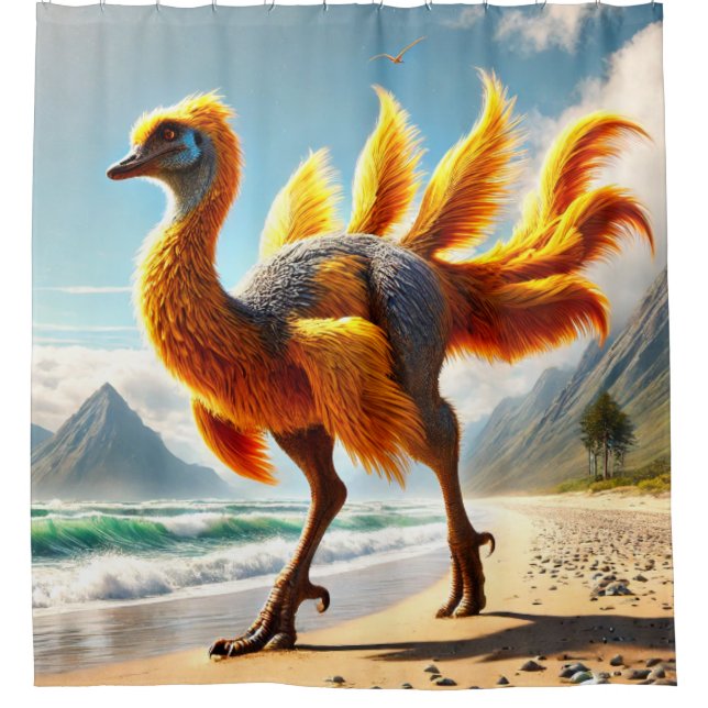Cortina Para Box Pássaro Dinossauro Amarelo (Frente)