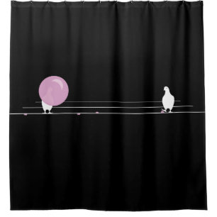 Cortina Para Box Pássaros cor-de-rosa, bonitos, com bolhas, em pret