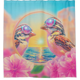 Cortina Para Box Pássaros legal com óculos Sunset