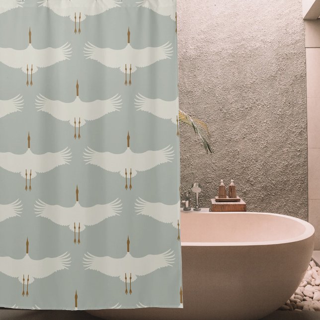 Cortina Para Box Pássaros Neutros Dusty Gruas Argumentos (Dusty Blue Neutral Birds Cranes Art Deco Pattern Shower Curtain)