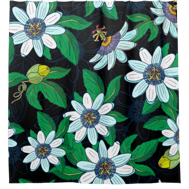 Cortina Para Box Passionflower, passiflora on a black background. F (Frente)
