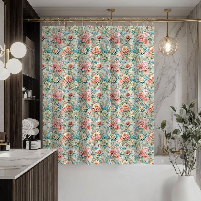 Cortina Para Box Pastel Damask Curtain Rococo Elegance for Bath (Pastel Damask Curtain Rococo Elegance for Bath)