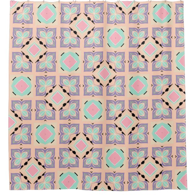 Cortina Para Box Pastel Geometric Tile Pattern | Pink Mint Purple  (Frente)