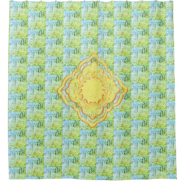 Cortina Para Box Pastel Greens e Medalhões Ouro (Frente)