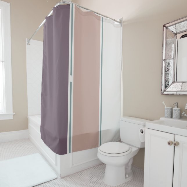 Cortina Para Box Pastel Stripes-2 – Modern Neutral Bathroom Look (In Situ)