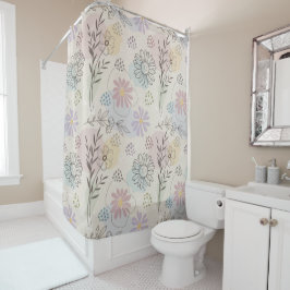 Cortina Para Box Pastel Wildflower Collage – Chic Floral Geometric 