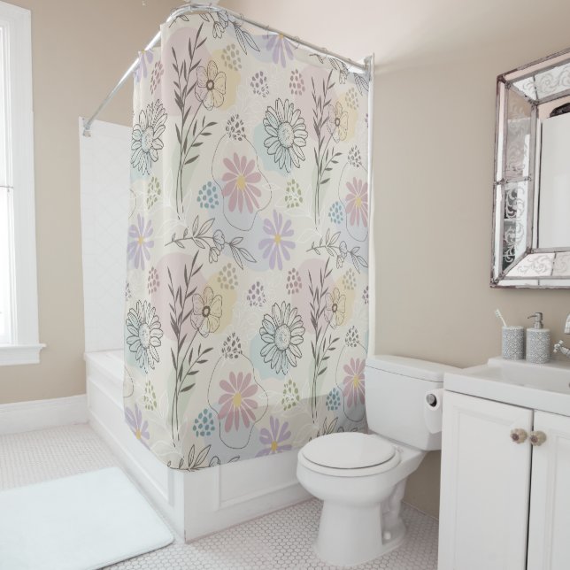 Cortina Para Box Pastel Wildflower Collage – Chic Floral Geometric  (In Situ)