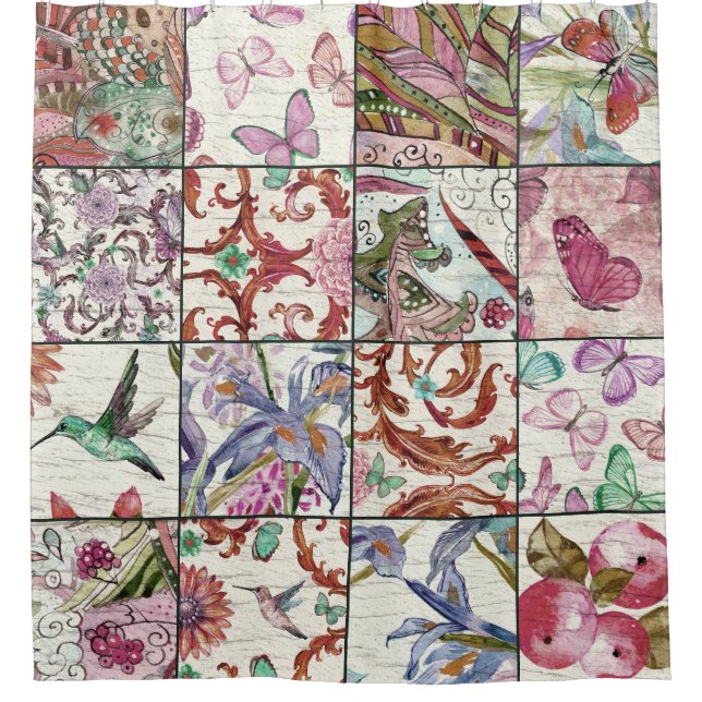 Cortina Para Box Patchwork da Natureza: Chic Seamless Background (Frente)