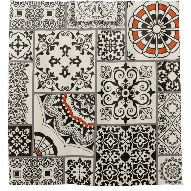 Cortina Para Box Patchwork de Azulejos Majolica Árabe do Islã (Frente)