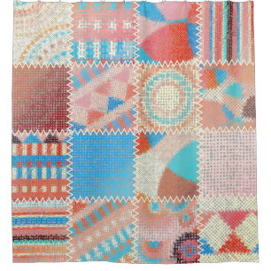 Cortina Para Box Patchwork de Canvas bruta: padrão de vinheta textu