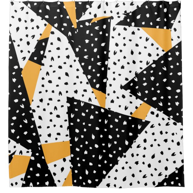 Cortina Para Box Patchwork de pontos mínimos: preto branco amarelo (Frente)