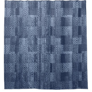 Cortina Para Box Patchwork Memphis de Abstrato Denim minimo