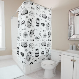 Cortina Para Box Patrón divertido de gatos en blanco y negro