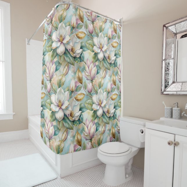Cortina Para Box Pattern Elegant Magnolia Flowers (In Situ)