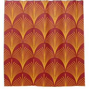 Cortina Para Box Pavão Dourado Vermelho: Art Deco.