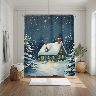 Cortina Para Box Peaceful Cabin Christmas Shower Curtain