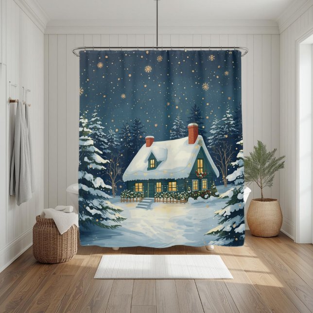 Cortina Para Box Peaceful Cabin Christmas Shower Curtain (Criador carregado)
